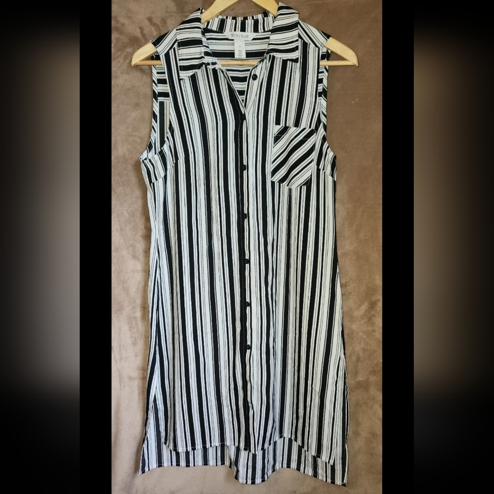 Women's Size SM White House/Black Market Striped Sleeveless Buttonup Shirt Dress